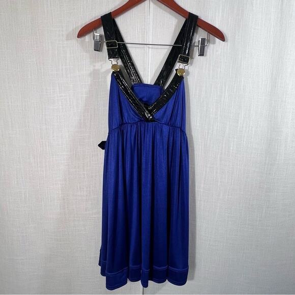 Rocawear Dresses & Skirts - Rocawear NWT Blue Faux Patent Leather Buckle Strap Mini Babydoll Dress Size L
